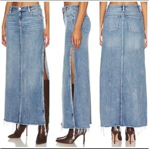 Alice + Olivia Light Blue Denim Maxi Skirt with Side Slit